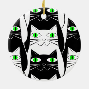 Décoration En Céramique Chats noirs et blancs