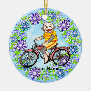 Décoration En Céramique Chaussette Singe à Vélo à Pédales