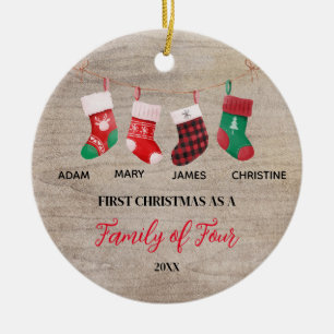 Décoration En Céramique Chaussettes de Noël rustiques en famille de quatre