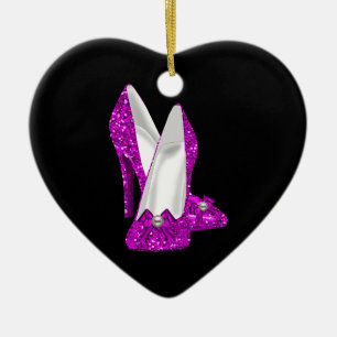 Décoration En Céramique Chaussures à Talons Hauts Stiletto Paillettes Rose