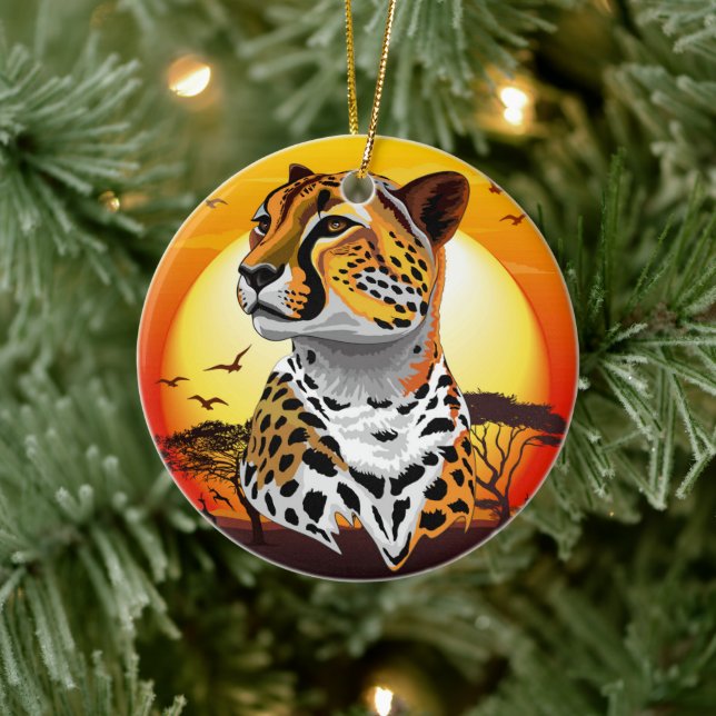 Décoration En Céramique Cheetah African Feline Wild Animal (Arbre)