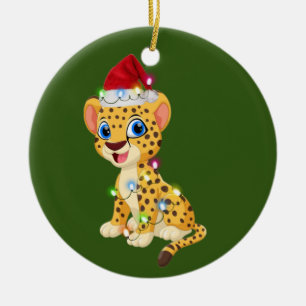 Décoration En Céramique Cheetah With Hat Lights Christmas