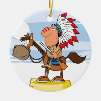 Décoration En Céramique Chef indien avec l'arme à feu sur le cheval