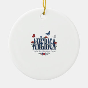 Décoration En Céramique Chemise patriotique papillon floral Vintage Americ