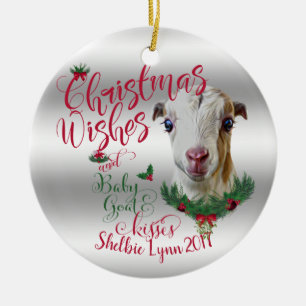 Décoration En Céramique CHÈQUE   voeux de Noël Bébé Chèvre Baisers LaManch