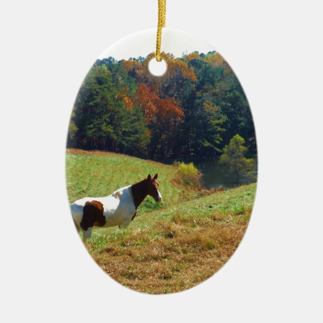Décoration En Céramique Cheval blanc et Brown, étang d'automne (Devant)