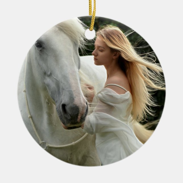 Décoration En Céramique Cheval blanc et fille (Devant)