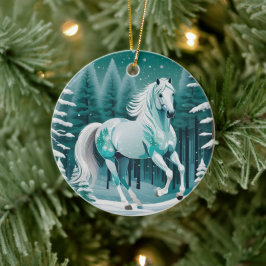 Décoration En Céramique Cheval d'argent vert dans la forêt enchantée