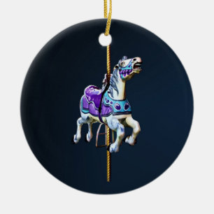 Décoration En Céramique Cheval de carrousel habillé en lavande et bleu