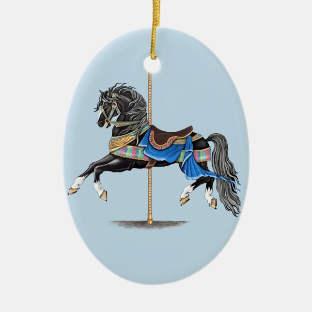 Décoration En Céramique Cheval de Carrousel Noir (Devant)