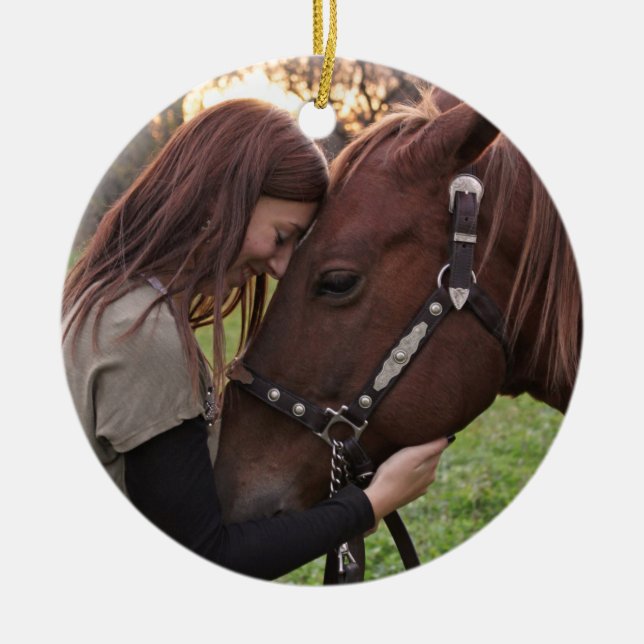 Décoration En Céramique Cheval de Noël Daté Personnalisé (Devant)