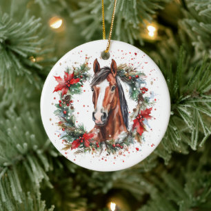 Décoration En Céramique Cheval équestre Noël Wreath Festive