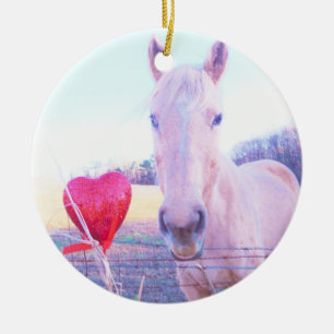 Décoration En Céramique Cheval jaune et Coeur rouge