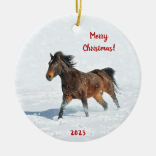 Décoration En Céramique Cheval Mustang sauvage qui court dans la neige