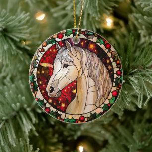 Décoration En Céramique Cheval Personnalisé Faux Verre Tiré Noël