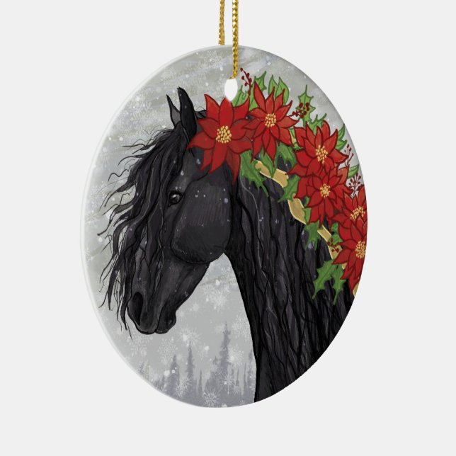Décoration En Céramique Cheval poinsettia Friesian (Droite)