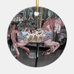 Décoration En Céramique Cheval rose de carrousel