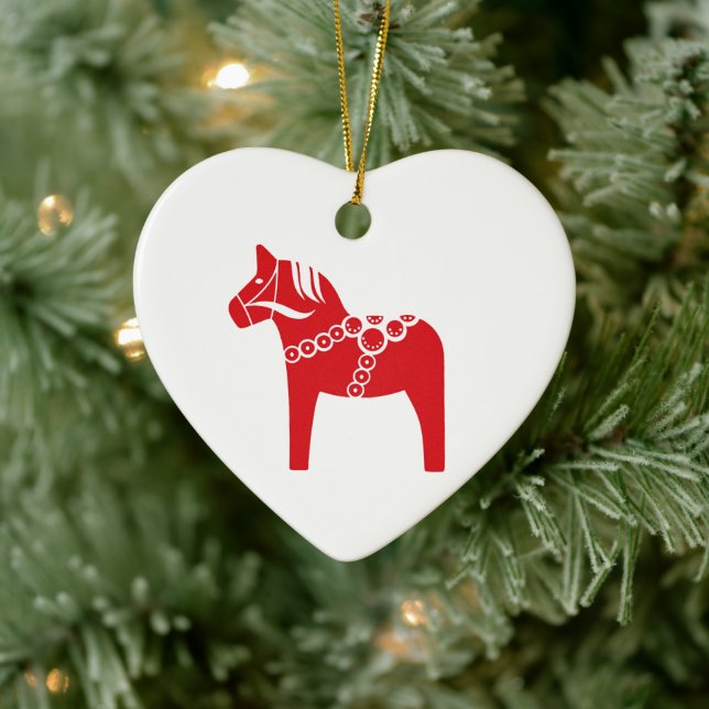 Décoration En Céramique Cheval Suédois Rouge (Arbre)