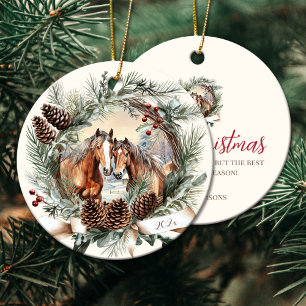 Décoration En Céramique Chevaux ferme animal pin de Noël couronne