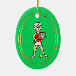 Décoration En Céramique Cheveux gris Femme Tennis Joueur Ornament