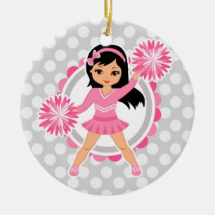 Décoration En Céramique Cheveux noirs Pom-pom girl roses - Cute Cheveux