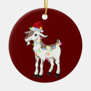 Décoration En Céramique Chèvre aux feux des Casquettes Noël