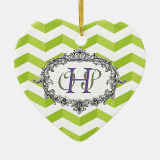 Décoration En Céramique Chevron et cadre ovale avec monogramme à personnal