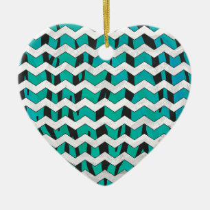 Décoration En Céramique Chevron Tiger noir et Turquoise