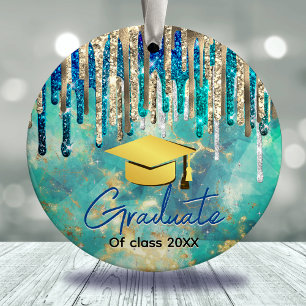 Décoration En Céramique Chic bleu turquoise or parties scintillant gouttes