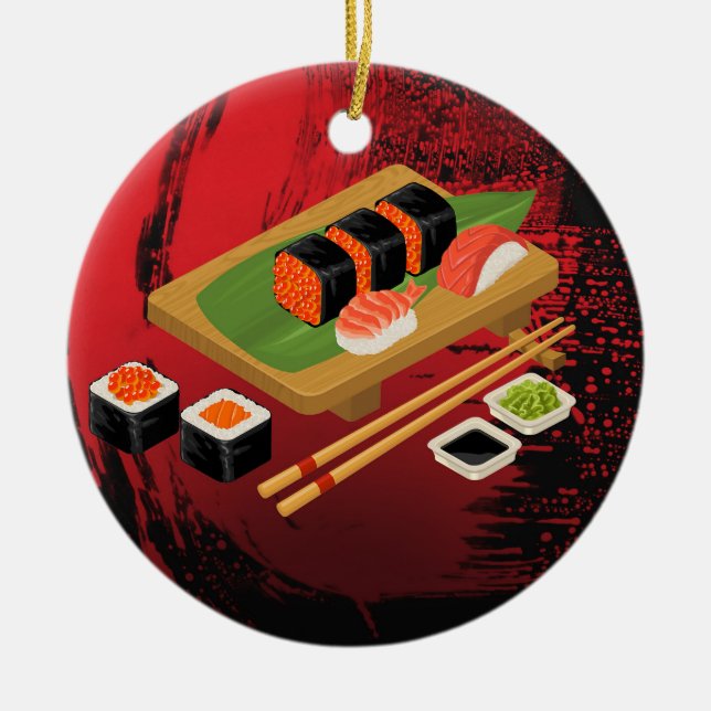 Décoration En Céramique Chic Moderne élégant Sushi noir & rouge (Devant)