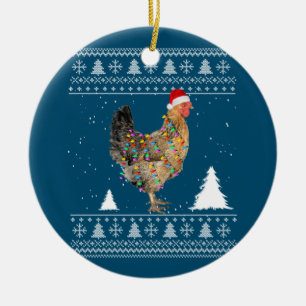 Décoration En Céramique Chicken Lights with Santa Hat Christmas Pajamas