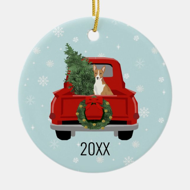 Décoration En Céramique Chien Basenji camion rouge Noël (Devant)