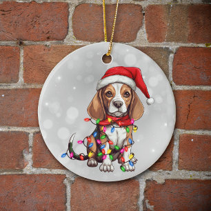Décoration En Céramique Chien Beagle mignon enveloppé dans les lumières de