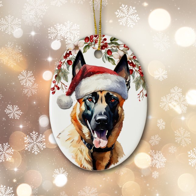 Décoration En Céramique Chien belge Malinois Holly Berry Noël (Créateur téléchargé)