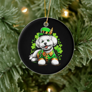 Décoration En Céramique Chien Bichon Frise Saint-Patrick