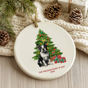 Décoration En Céramique Chien Boston Terrier Noël Personnalisé