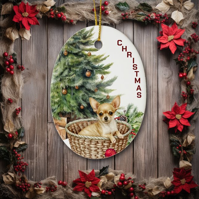 Décoration En Céramique Chien Chihuahua panier en osier Noël (Créateur téléchargé)