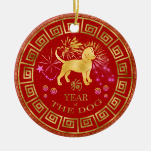 Décoration En Céramique Chien chinois Zodiac Rouge/Or ID542