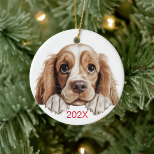 Décoration En Céramique Chien Cockerel de Noël personnalisé