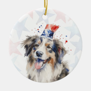 Décoration En Céramique Chien Colley, 4 juillet Personnalisé