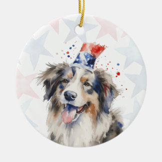 Décoration En Céramique Chien Colley, 4 juillet Personnalisé
