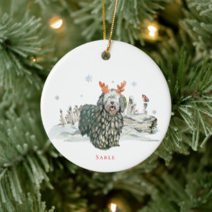 Décoration En Céramique Chien d'aquarelle Bergamasco Sheepdog Monogramme