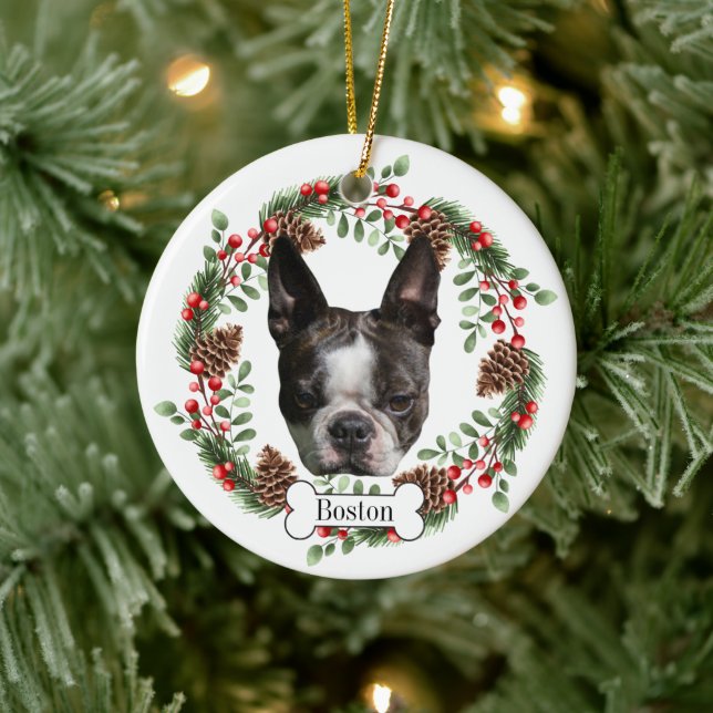 Décoration En Céramique Chien de Boston Terrier (Arbre)