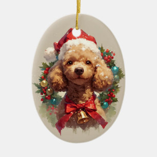 Décoration En Céramique Chien de caniche de Noël