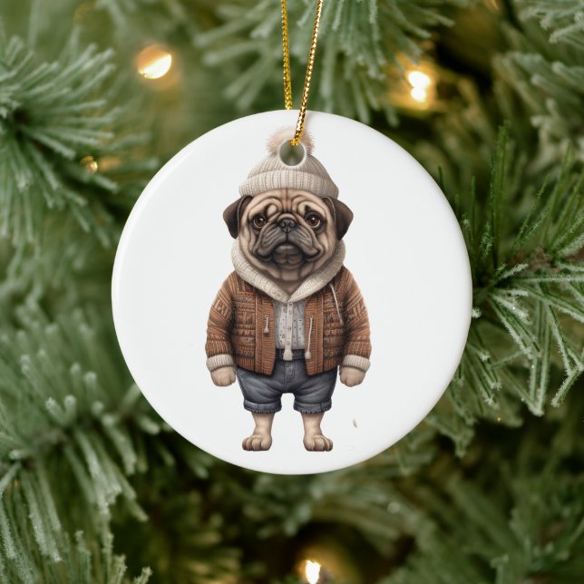 Décoration En Céramique Chien de Carlin personnalisé (Arbre)