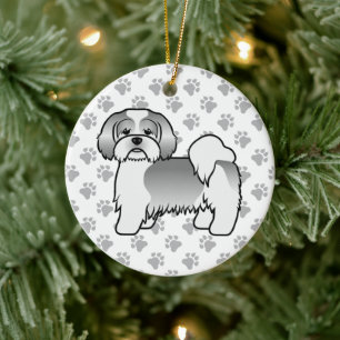 Décoration En Céramique Chien de dessin animé mignon Lhasa Apso argent et