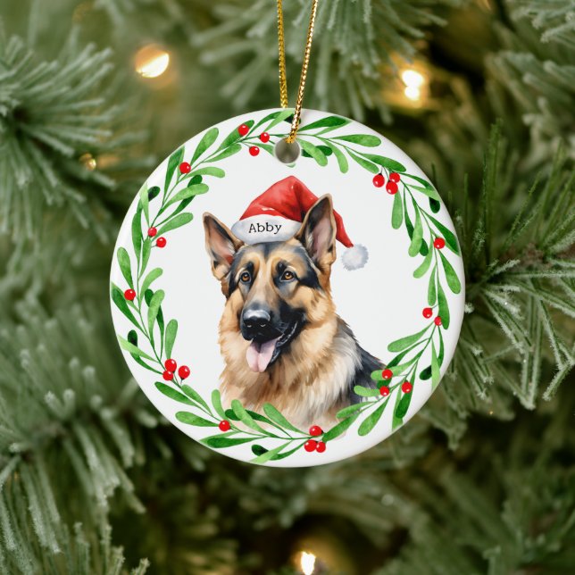 Décoration En Céramique Chien de Noël Berger allemand Père Noël (Arbre)