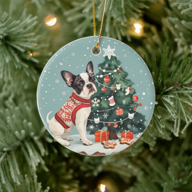 Décoration En Céramique Chien de Noël Boston Terrier (Arbre)