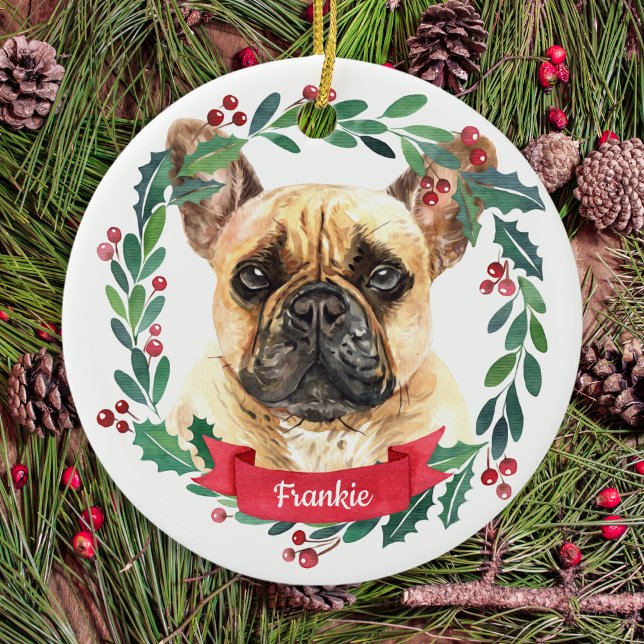 Décoration En Céramique Chien de Noël Elégant Aquarelle Français (Créateur téléchargé)
