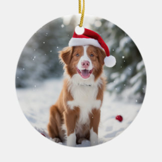 Décoration En Céramique Chien de Noël Irlandais rouge et blanc Setter Keep